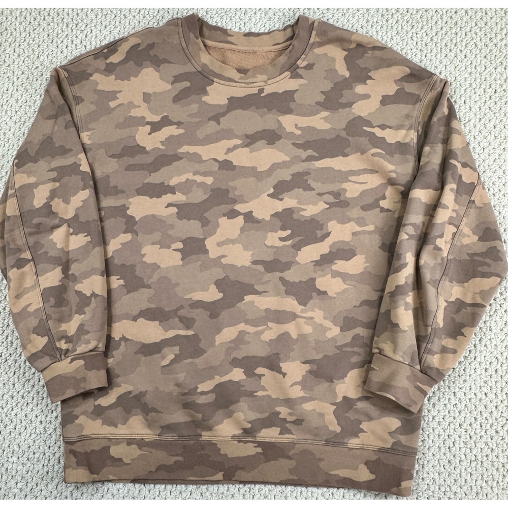 Lululemon Sweatshirt Womens 8 Beige Camo Perfectly Oversized Crew Pullover